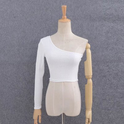 Off Shoulder Women White Black Tops Streetwear Elastic Short T shirt Knitting Cropped Camis Tees