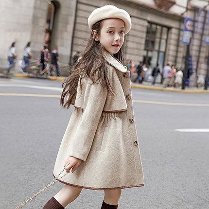 Quilted Solid-color Princess Mid-old Girl Waist-cinching Double-faced Coat