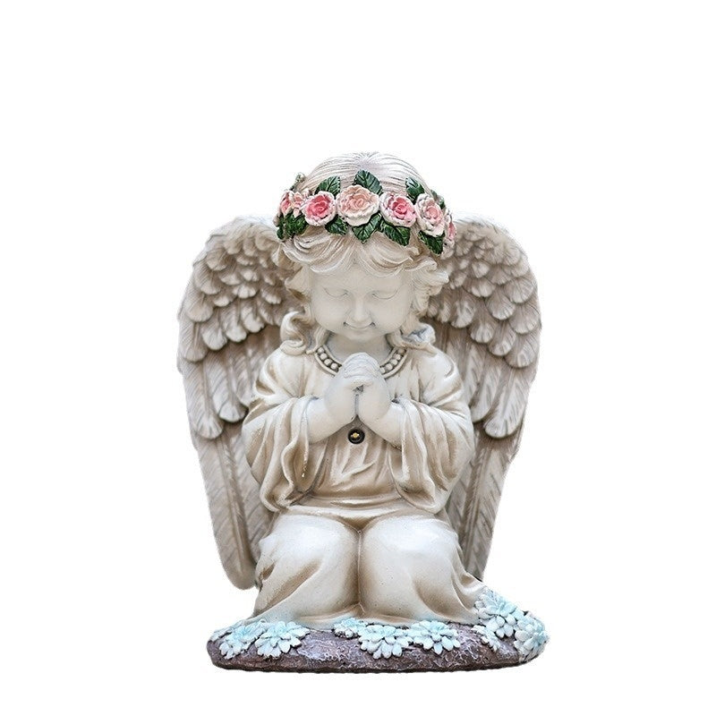 Resin Prayer Angel Solar Energy Outdoor Yard Lamp