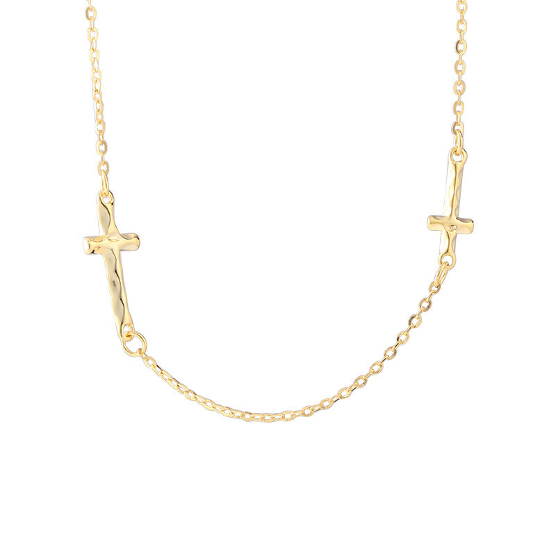 925 Sterling Silver Mini Pleated Cross Necklace