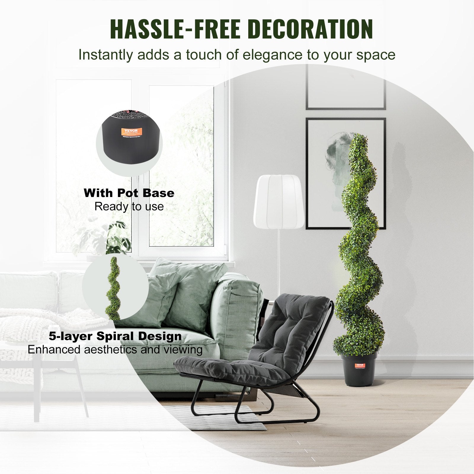 Artificial Boxwood Topiary Tree, 60 Inch Tall (2 Pieces), Spiral Faux Topiary Trees, Faux Plant W/ Extra Leaves & Pot & Small Decoration, UV Rated Greenery Set For Home Decor Indoor/Outdoor