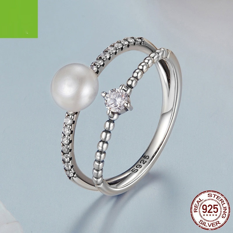 Silver Ziyun Original Design Double Layer Natural Freshwater Pearl Ring S925 Sterling Silver Stacked Entry Lux Elegant Ring Shank
