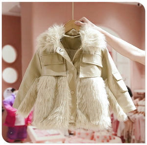 Fashion Girls' Fur One-piece Thickened Coat
