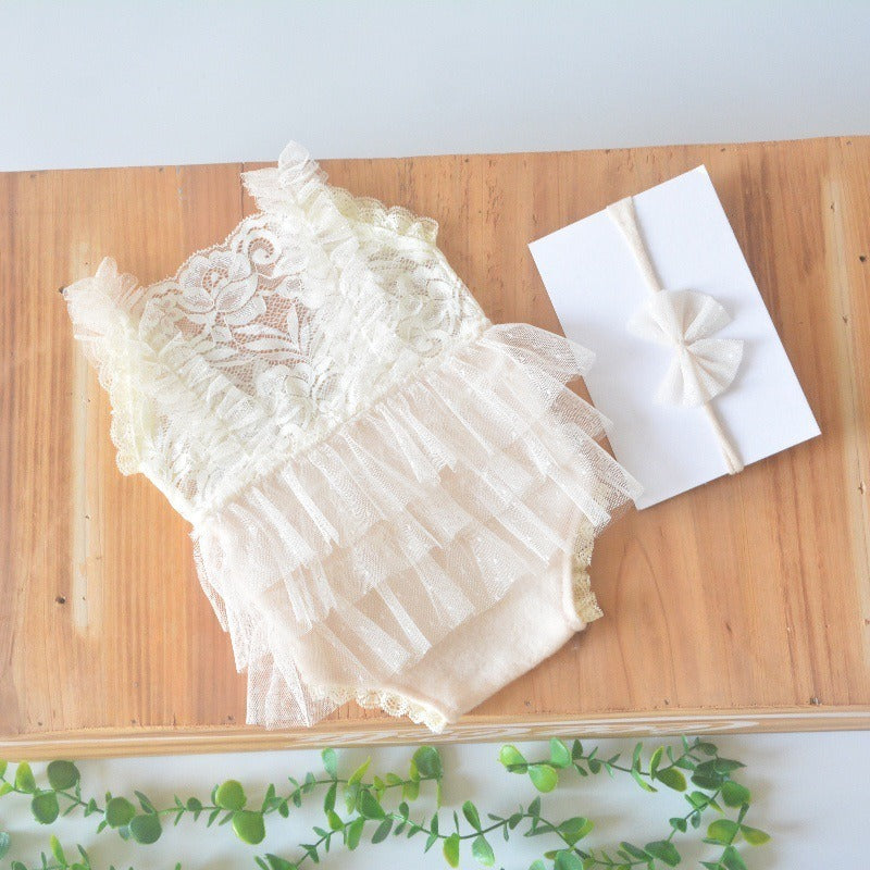 Lace Pleated Jumpsuit Newborn Baby Photography Suit