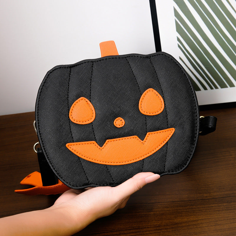 Funny Pumpkin Cartoon Shoulder Crossbody Bag With Bat Personalized Creative Female Bag