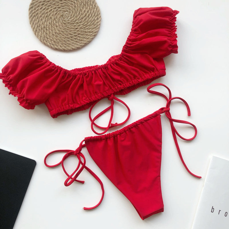 Pleated bikini new trade swimsuit with sleeves