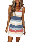 Fashion Stripe Drawstring Dress Summer Dress Loose Sleeveless Dress Women's Comfortable Casual Outfits Wear