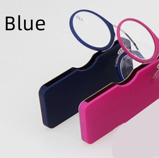 Portable Wallet Reader Clipped To Mini Reading Glasses With Protective Case