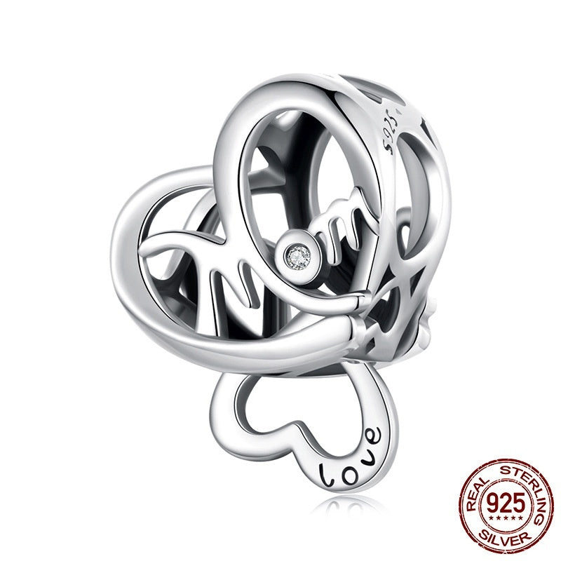 Herz Beaded MOM 925 Silver Heart-shaped String Beads DIY Bracelet Accessories