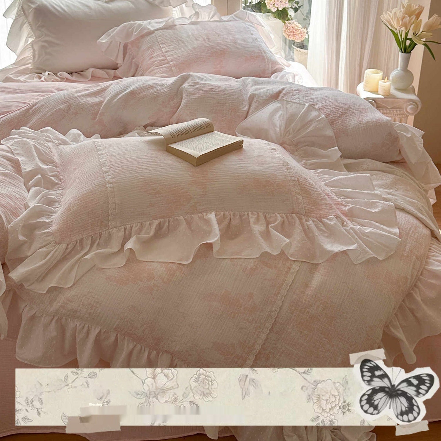 Gentle Crinkled Gauze Cotton Four-piece Duvet Set Bedding