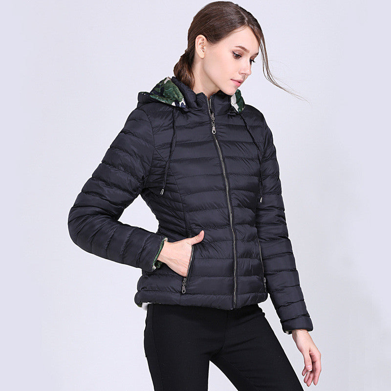 Women's Down Coat Camouflage Solid Color Double-Sided Coat