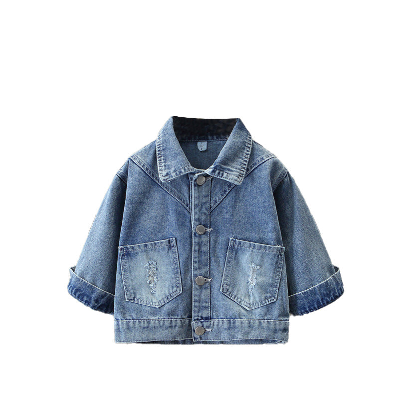 Single-breasted Girls' Bow Denim Coat