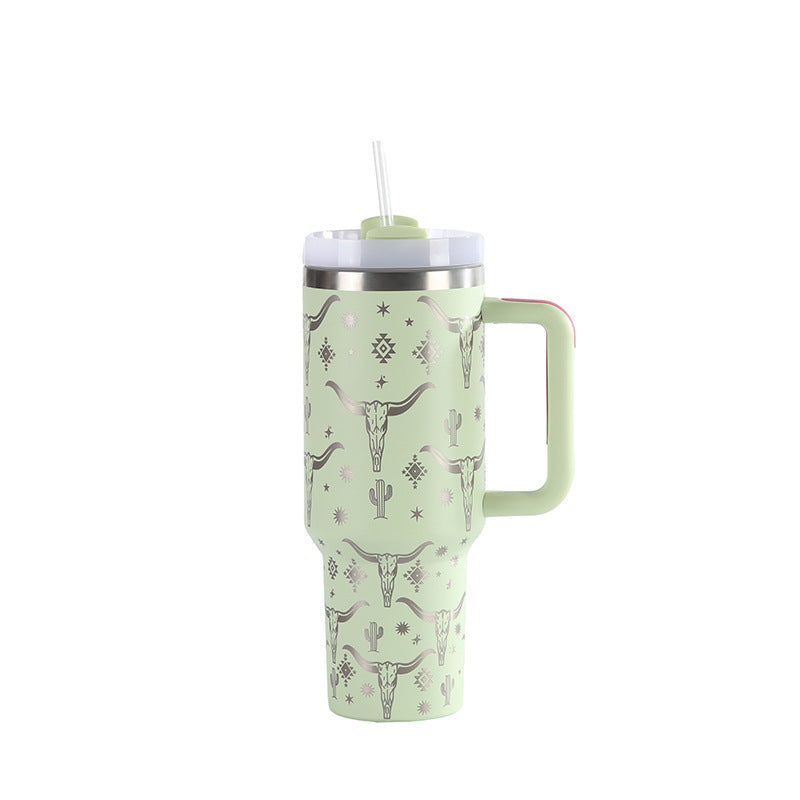 Laser Cow Head Printing Vacuum Cup Business Men's Large Capacity Warm-keeping Water Cup