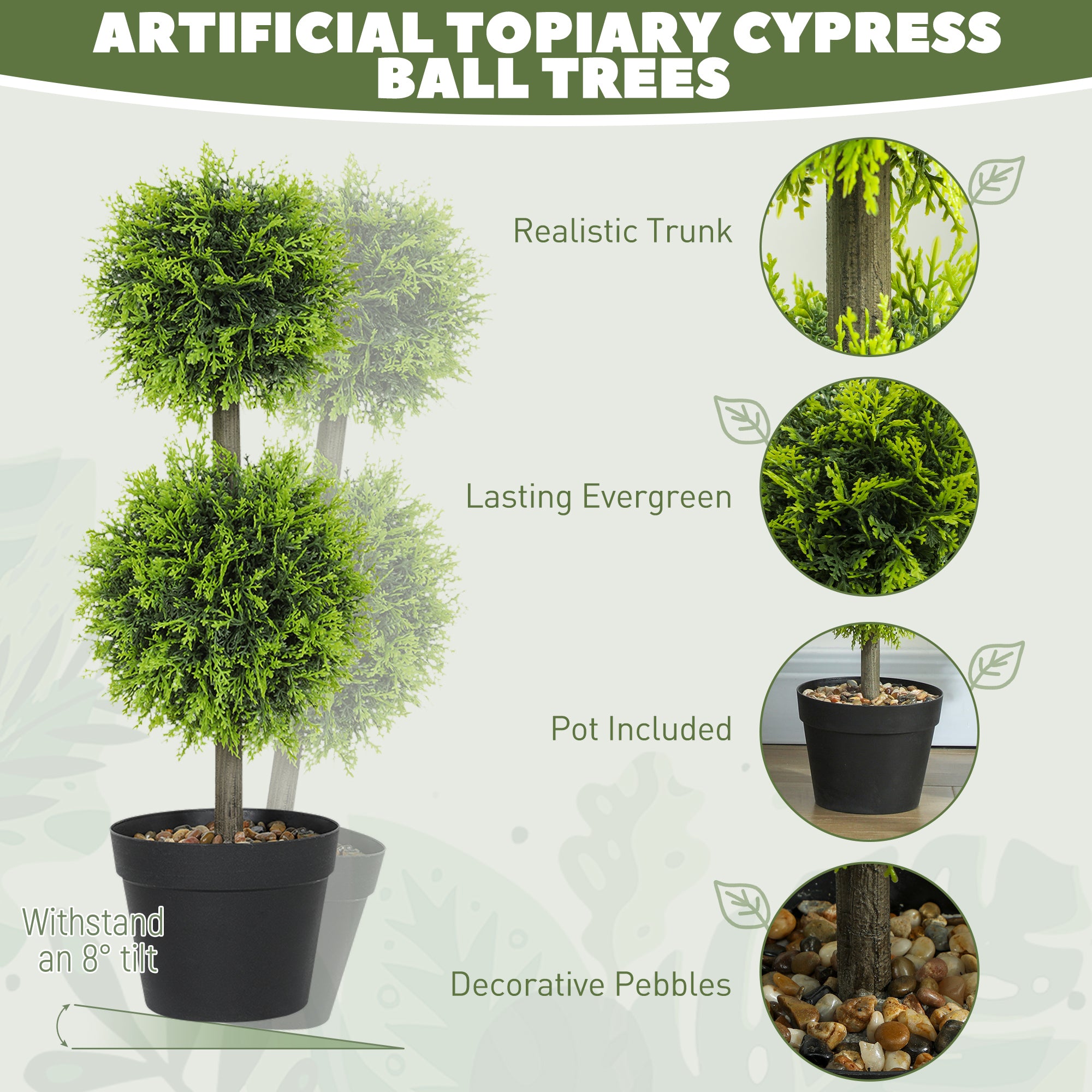 Set Of 2 Decorative Artificial Trees, Topiary Ball-shaped Boxwood Trees In Pot, Fake Plants For Home Indoor Outdoor Decor, 60cm, 2 Tree Balls