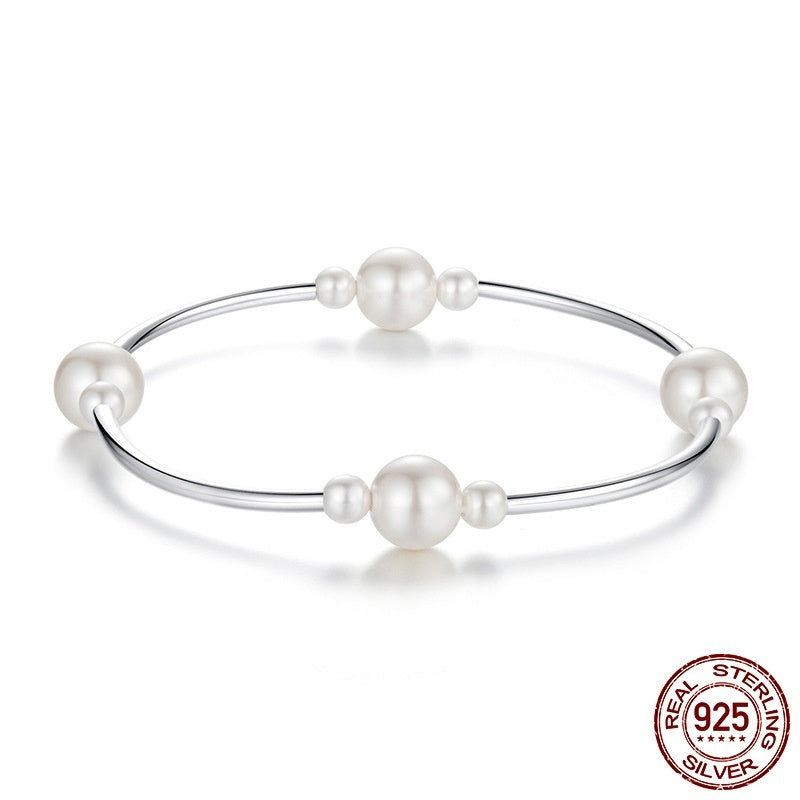 S925 Sterling Silver Shell Pearls Bracelet
