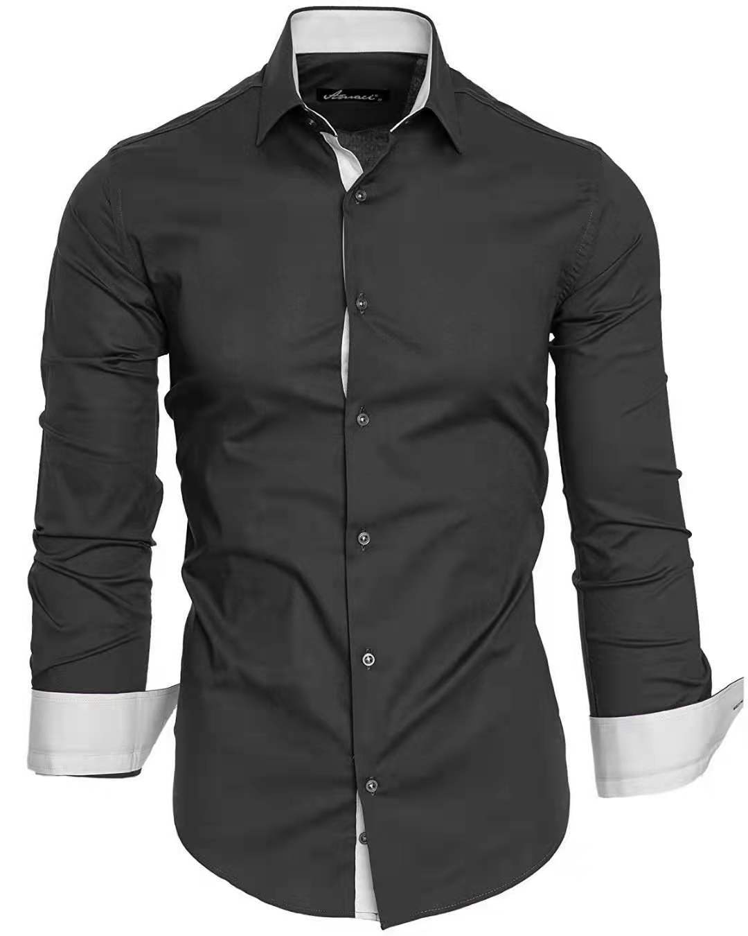 Casual Contrast Colored Tiansi Long Sleeved Men's Casual Shirt