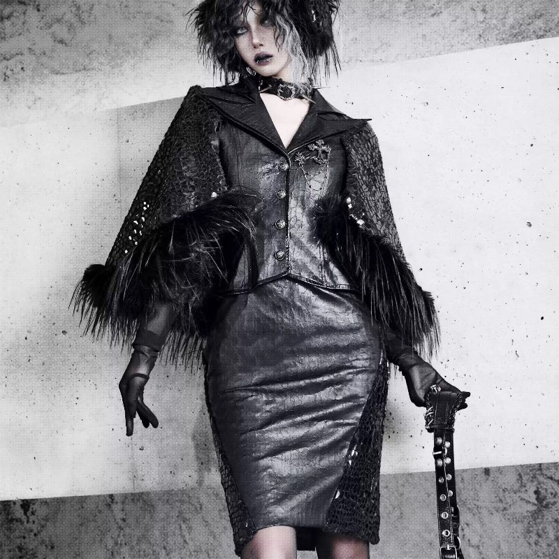 Gothic Office Siren Fur Suit Cape Cloak Coat For Women