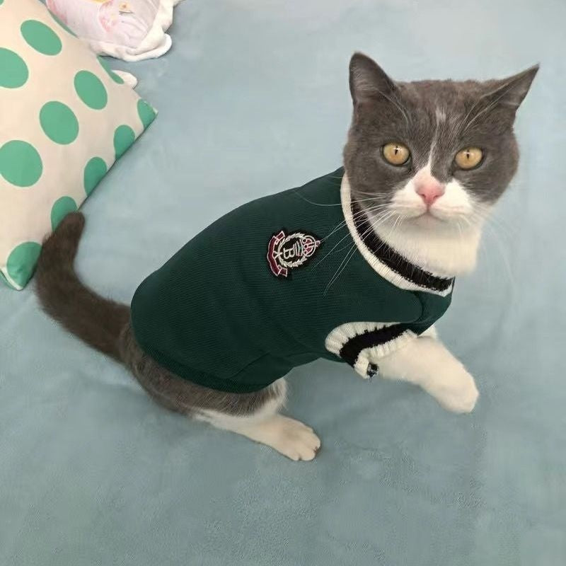 Cat Clothes Warm British Shorthair Blue Cat Silver Gradual Layer College Style Winter Clothes Puppy Supplies