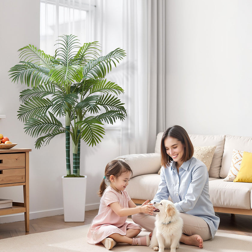 6ft Artificial Areca Palm Tree Fake Plant With White Planter Indoor