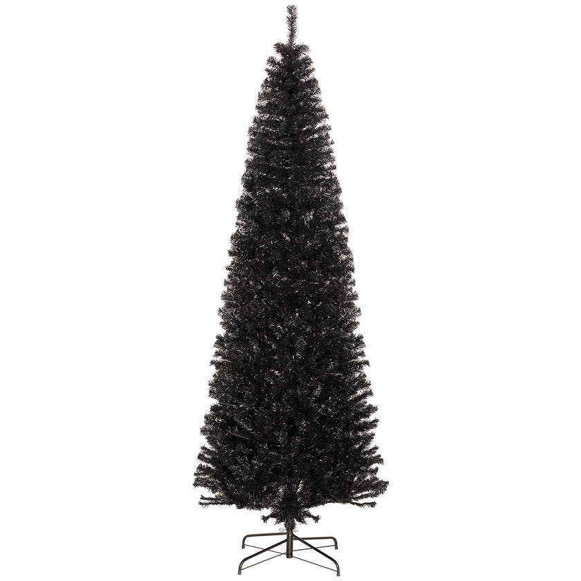 HOMCOM 8ft Pencil Christmas Tree, Unlit Artificial Christmas Tree Slim Douglas Fir Xmas Tree With Realistic Branches, Halloween Tree With 1168 Tips, Black