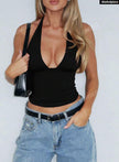 V-Neck Sleeveless Women Simple Solid Color Casual Top
