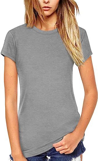 Women's Solid Color Stretch Slim Fit Pullover Round Neck T-shirt