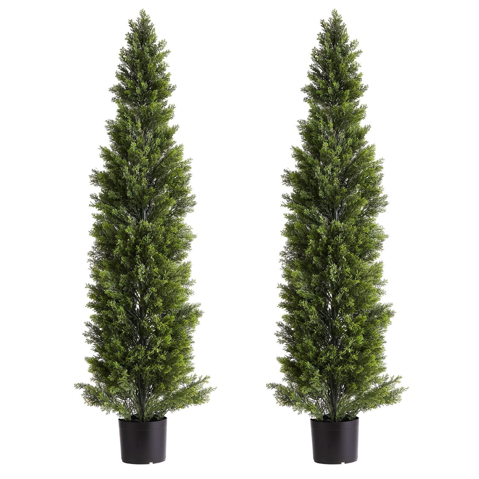 Artificial Topiary Cedar Trees, 60 Inch 2 Set Faux Pine Shrubs Plants, Fake Silk Tree Look Real, Easy Assembly For Decor Front Porch Outdoor Patio Garden Balcony Backyard Indoor Office
