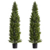 Artificial Topiary Cedar Trees, 60 Inch 2 Set Faux Pine Shrubs Plants, Fake Silk Tree Look Real, Easy Assembly For Decor Front Porch Outdoor Patio Garden Balcony Backyard Indoor Office