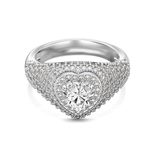 Wedding Style S925 Sterling Silver Ring Female Delicate Heart Full Zirconium Inlaid Holiday Ring