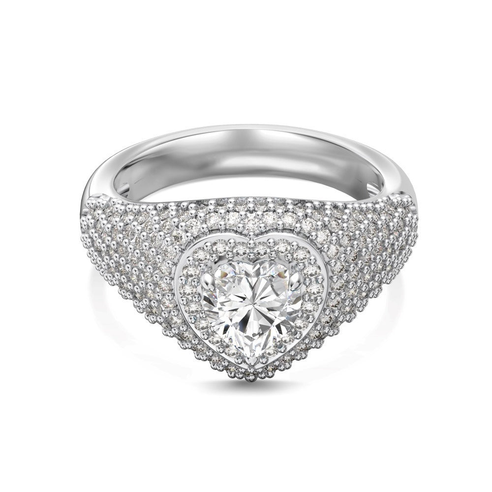 Wedding Style S925 Sterling Silver Ring Female Delicate Heart Full Zirconium Inlaid Holiday Ring