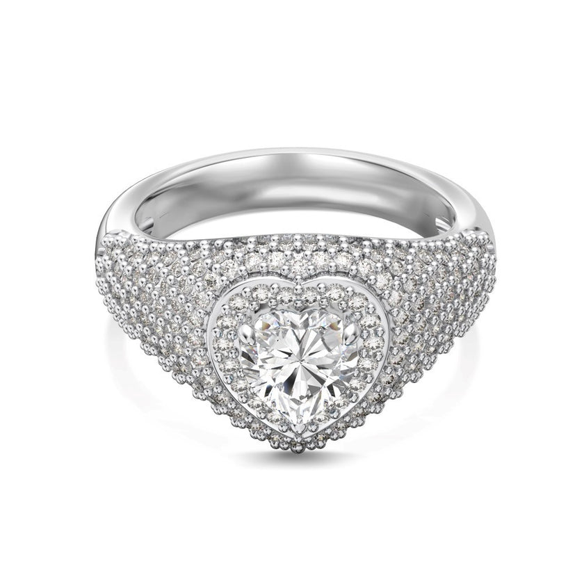 Wedding Style S925 Sterling Silver Ring Female Delicate Heart Full Zirconium Inlaid Holiday Ring