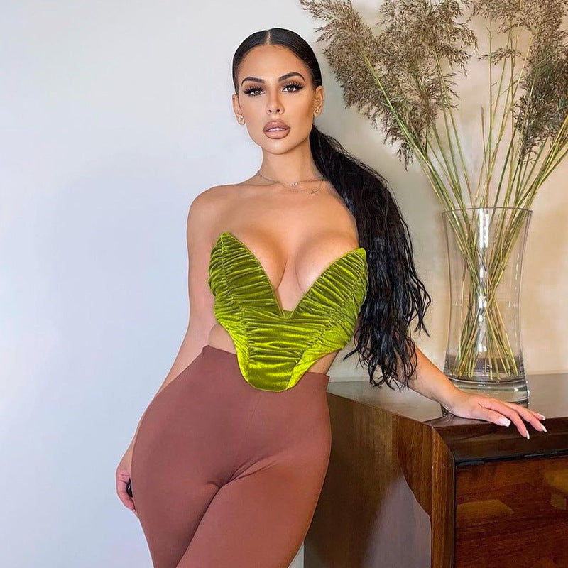 Women's New Style Pleated Sexy Heart-shaped Chest-wrapped Camisole