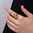White-plated Gold Pomegranate Red Canary Stone Vintage Plum Blossom Unisex Ring