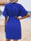 Solid Batwing Sleeve Twist Front Dress Vacation Beach Outfits Women
