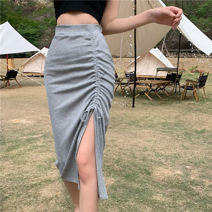 Skirt Women's Irregular Mid-length Skirt Drawstring Ruffle Hip Skirt
