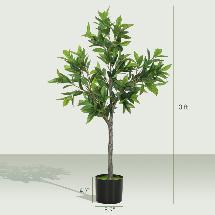 Potted Fake Plant, Lifelike Laurel Artificial Tree with 345 PEVA Leaves for Home Decor, Green