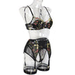 Three-piece Summer New Embroidered Flower Vine Fashion Underwear Set
