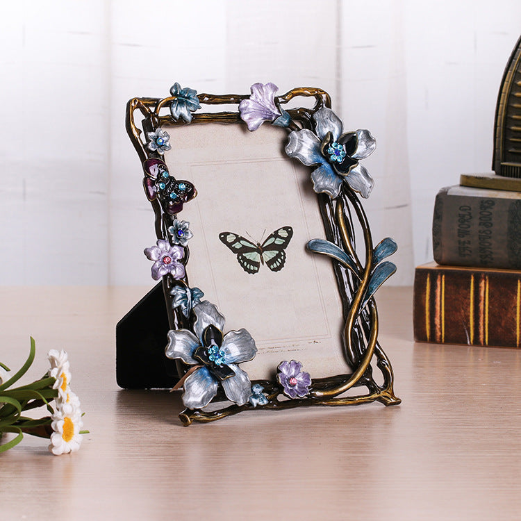 Creative Enamel Colored Metal Photo Frame With Flower And Bird Photo Frame