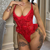 One-piece Underwear Mesh Embroidered Lace Stitching Deep V Suit