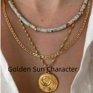 Star Moon Circle Card Stacked Necklace