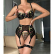 Three-piece Summer New Embroidered Flower Vine Fashion Underwear Set