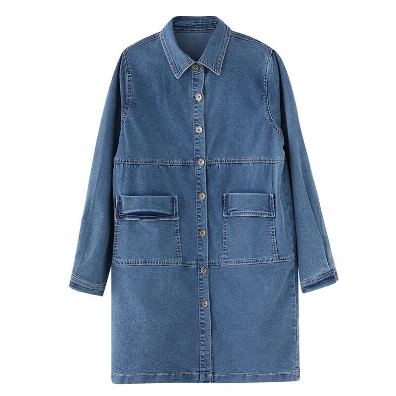 Fashionable Versatile Slimming Denim Shirt Dress Elegant Hong Kong Style Vintage Single-breasted Coat