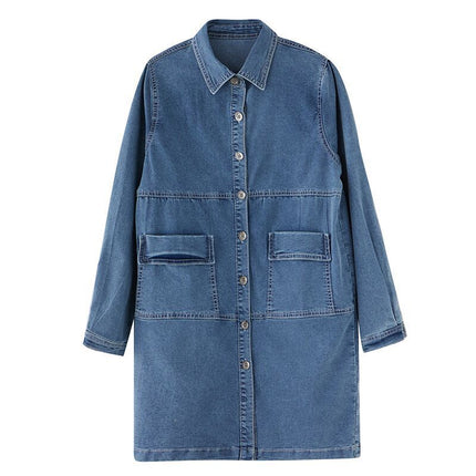 Fashionable Versatile Slimming Denim Shirt Dress Elegant Hong Kong Style Vintage Single-breasted Coat