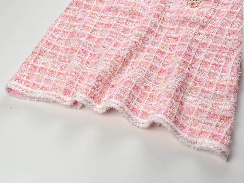 Temperament Cute Youth-looking Plaid Crew Neck Knitted Dress