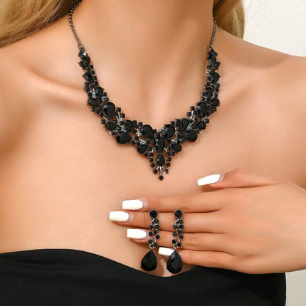Water Drop Women's Alloy Bridal Necklace Two-piece Earrings Set