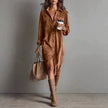 Turn-Down Collar Buttons Chic Casual Dress, Women Spring Autumn Solid Simple Party Dress, Long Sleeve Holiday Ladies Dress
