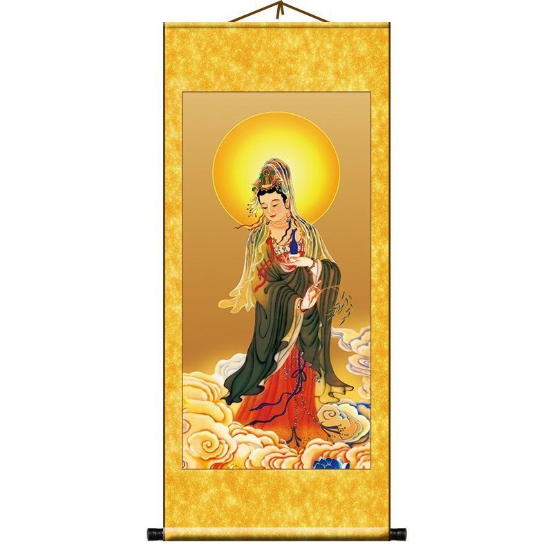 Like Buddha Statue Enshrine Silk Cloth Scroll Decorative Painting