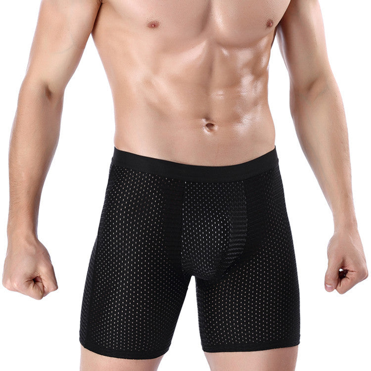 Men's Ice Silk  Mesh Lengthened Boxer Underwear