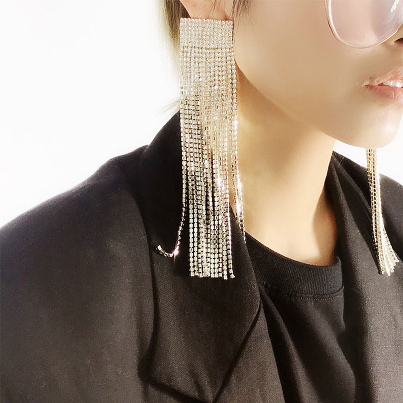 All-match Diamond Long Rhinestone Claw Chain Earrings