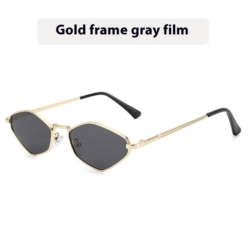 Cat Eye Metal Sunglasses Female Personality Polygon European And American Ins Small Frame